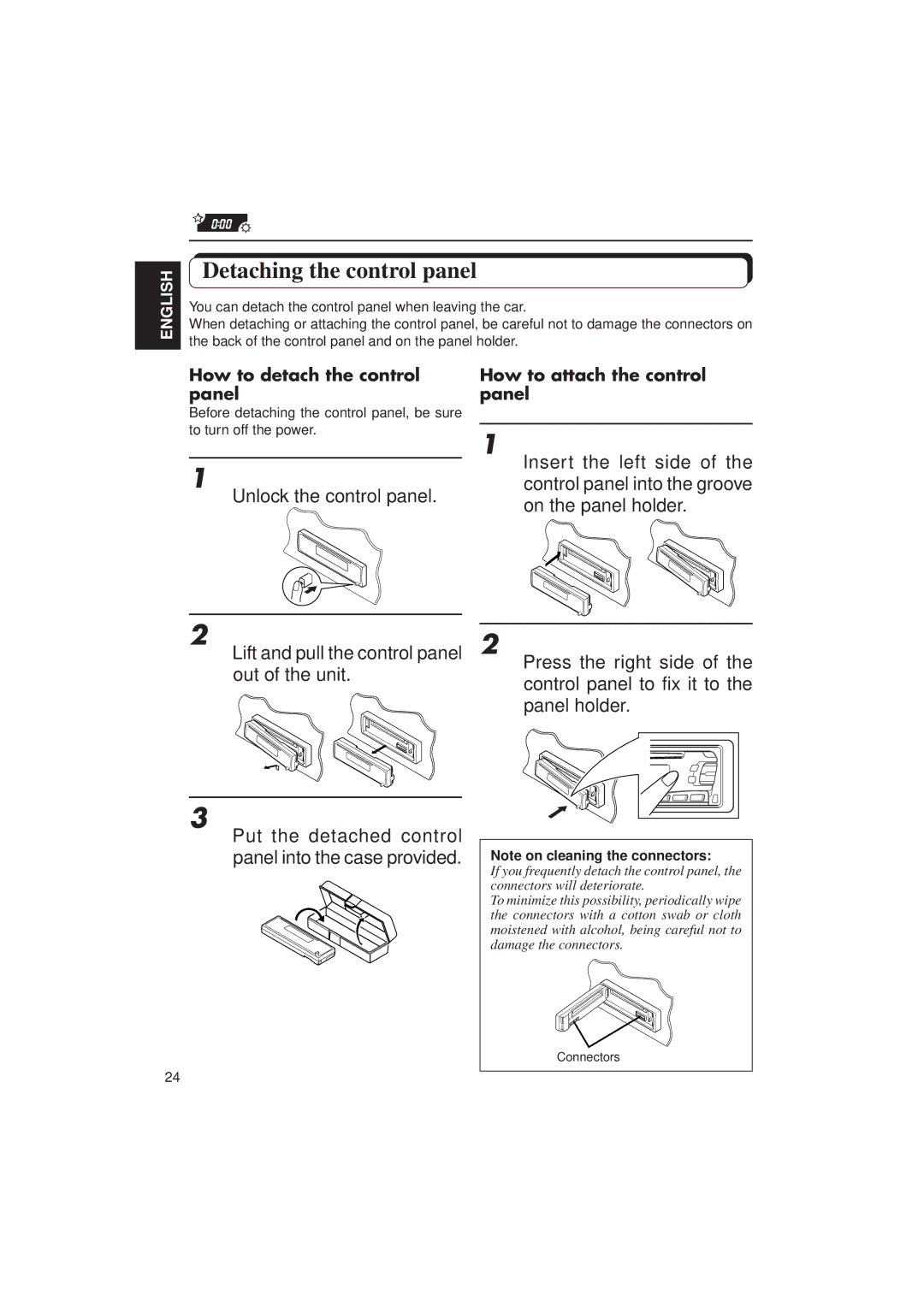 JVC KD-SX850, KD-SX750 manual Detaching the control panel, Unlock the control panel, How to detach the control panel 