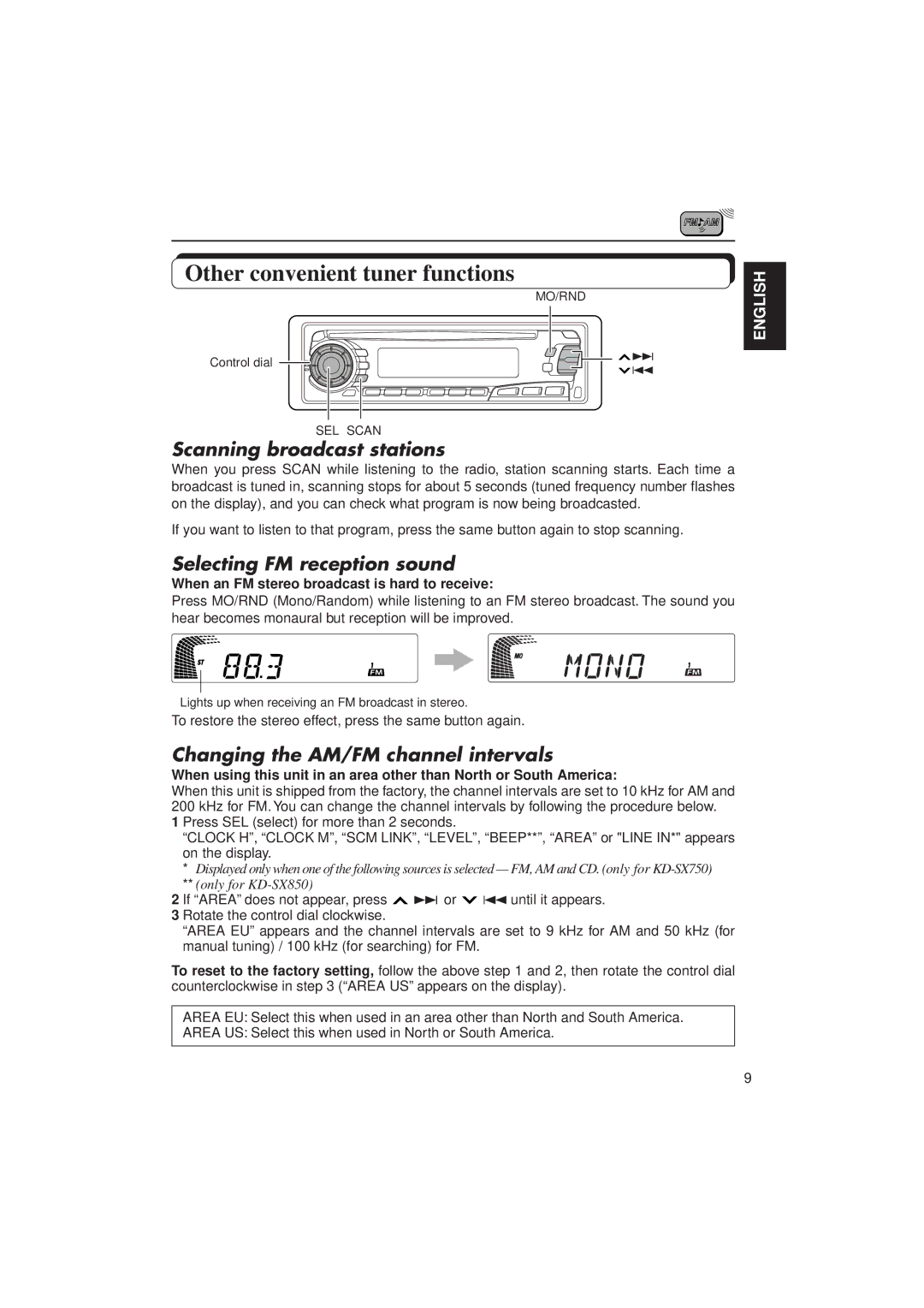 JVC KD-SX750, KD-SX850 manual Other convenient tuner functions, When an FM stereo broadcast is hard to receive 