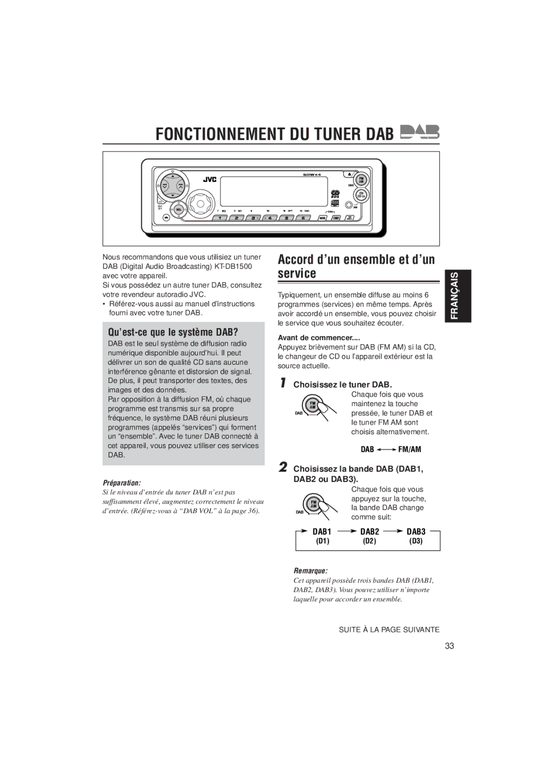 JVC KD-SX992R, KD-SX921R Service, Accord d’un ensemble et d’un, Qu’est-ce que le système DAB?, Choisissez le tuner DAB 