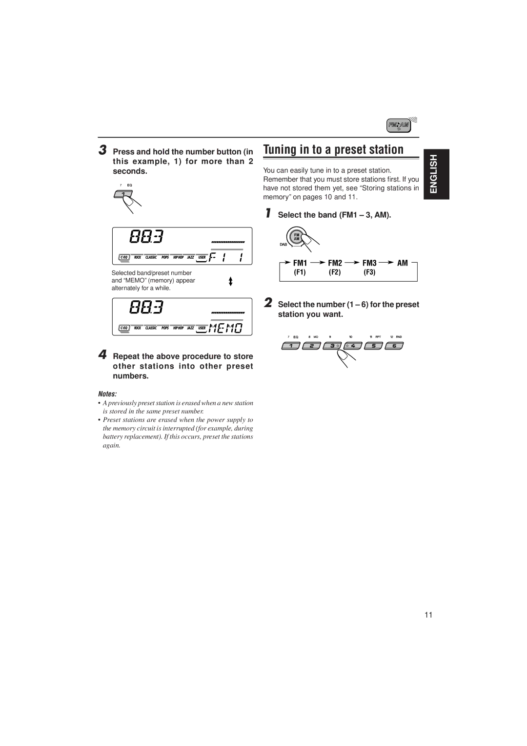 JVC KD-SX992R, KD-SX921R manual Tuning in to a preset station 