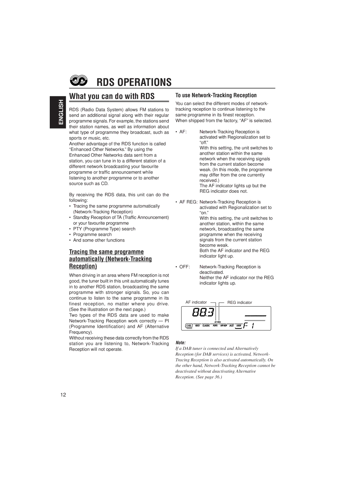 JVC KD-SX921R, KD-SX992R manual RDS Operations, What you can do with RDS, To use Network-Tracking Reception 