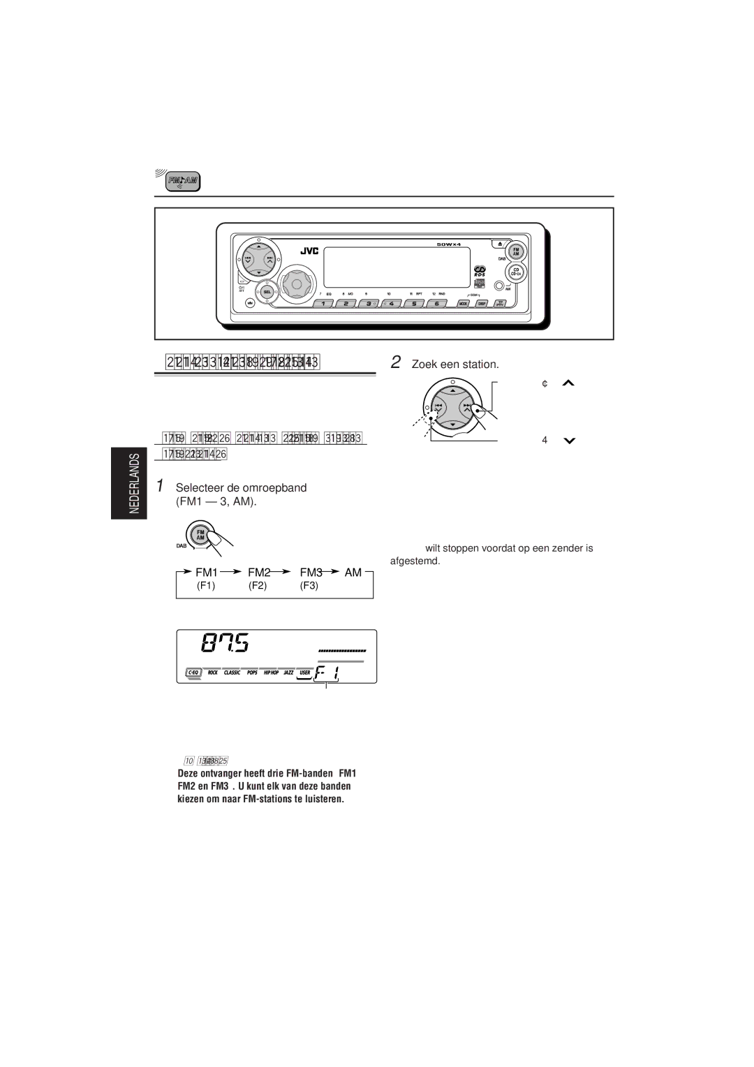 JVC KD-SX921R, KD-SX992R Gebruik VAN DE Radio, Naar de radio luisteren, Automatisch naar een station zoeken Auto search 