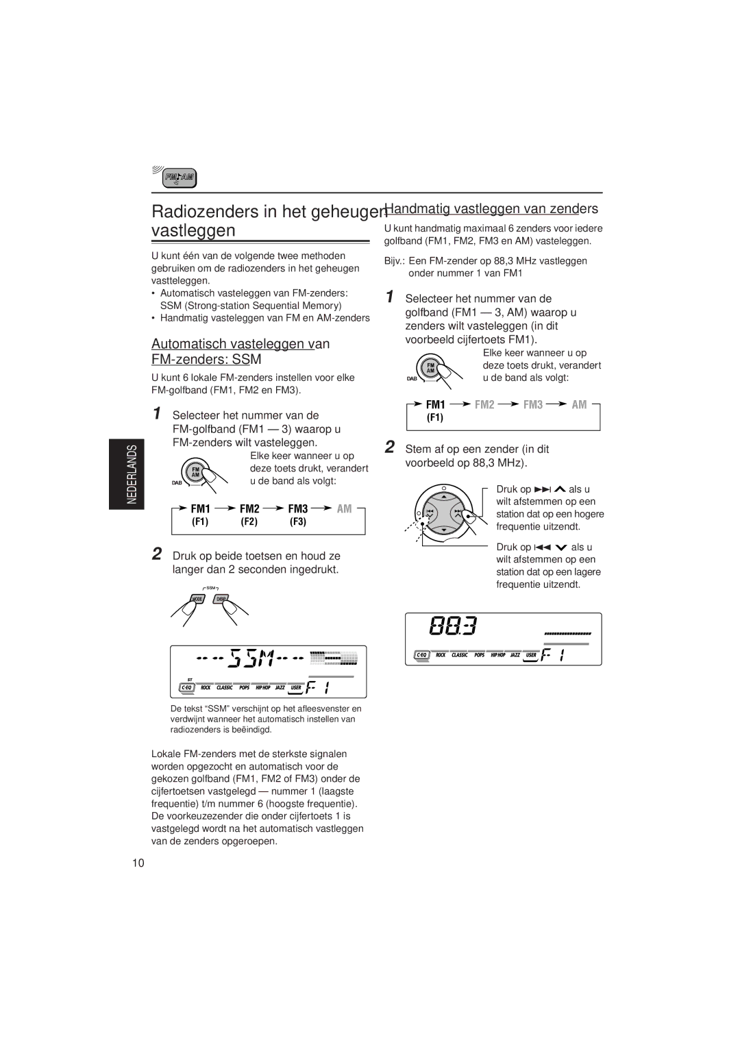 JVC KD-SX921R, KD-SX992R manual Radiozenders in het geheugen vastleggen, Automatisch vasteleggen van FM-zenders SSM 