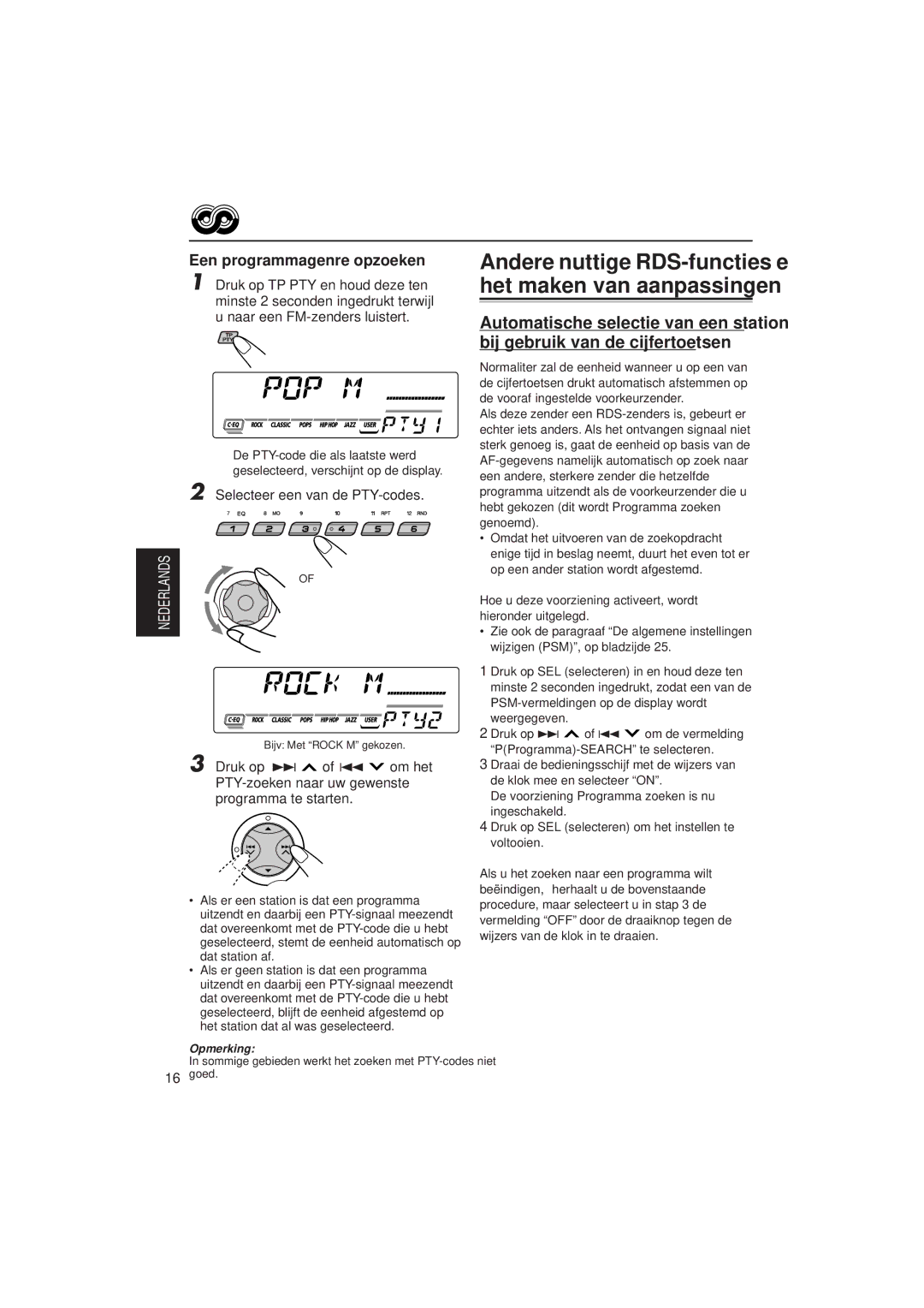 JVC KD-SX921R, KD-SX992R manual Andere nuttige RDS-functies en het maken van aanpassingen, Een programmagenre opzoeken 