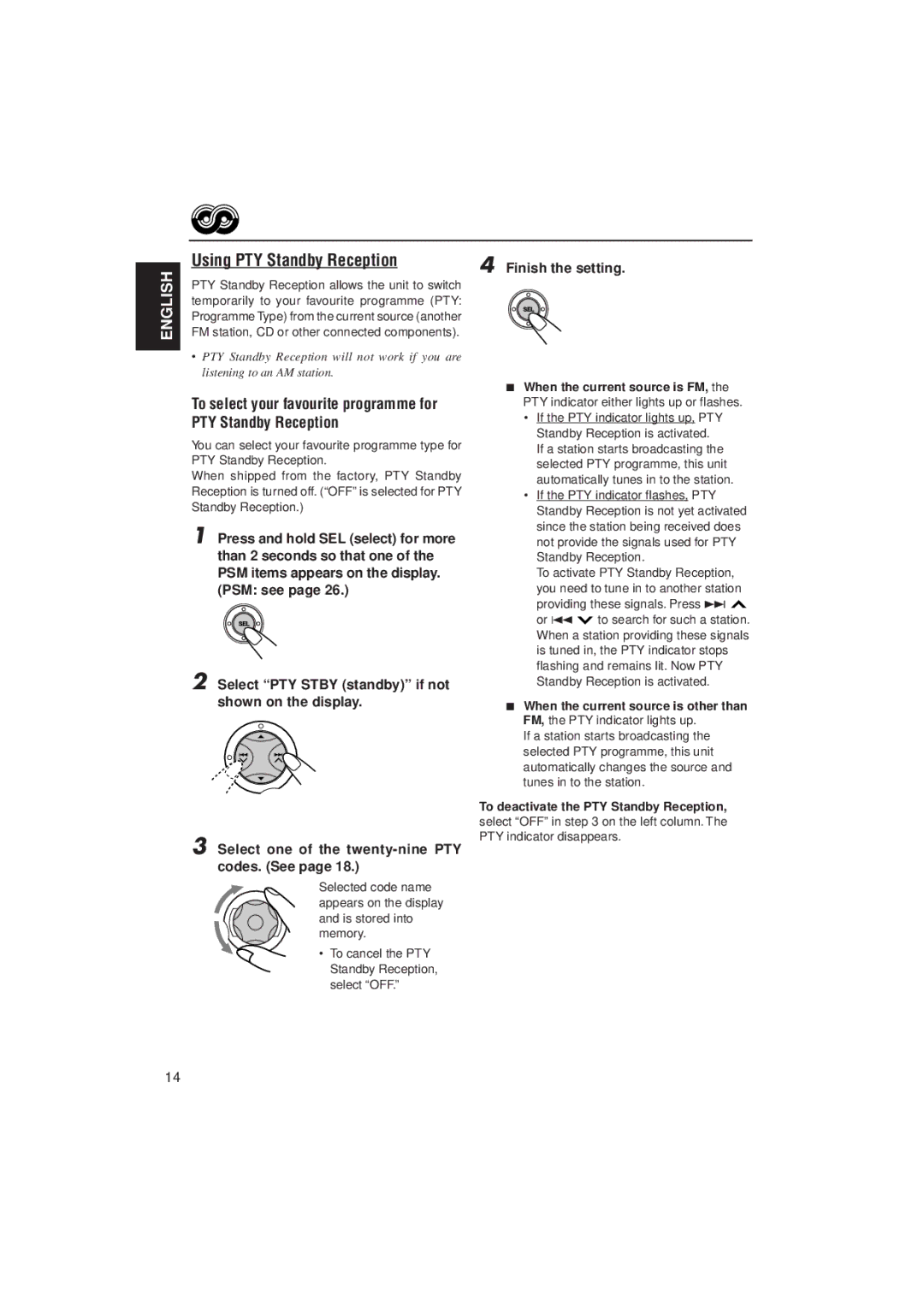 JVC KD-SX921R, KD-SX992R manual Using PTY Standby Reception, PTY indicator disappears 