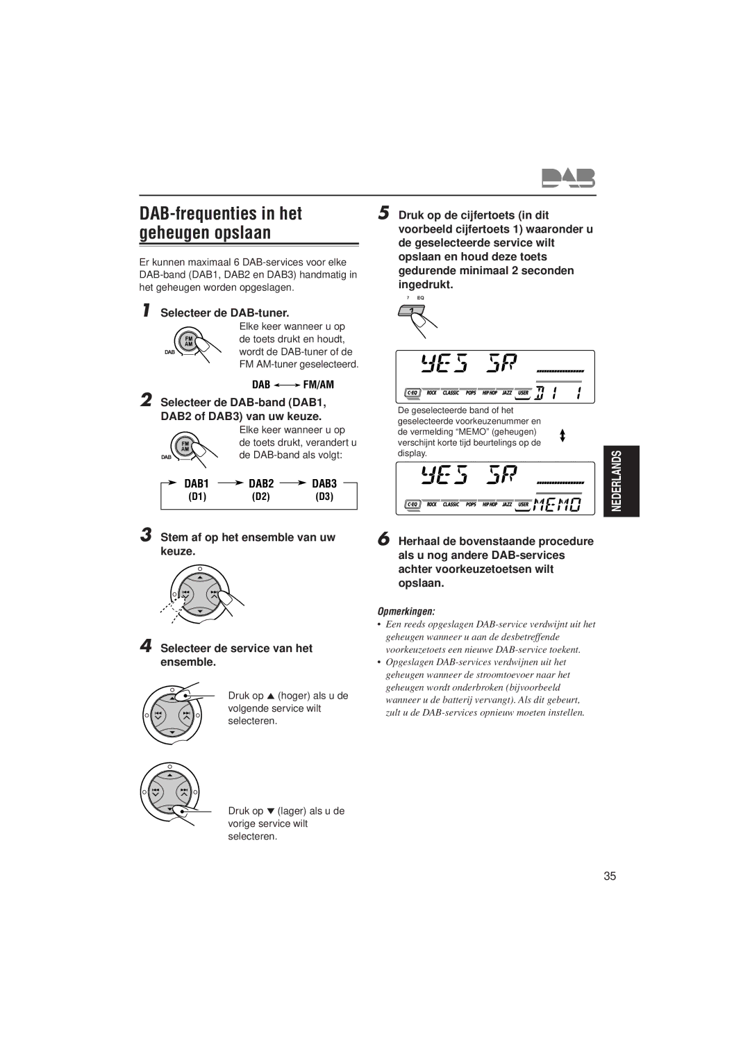 JVC KD-SX992R, KD-SX921R manual DAB-frequenties in het, Geheugen opslaan 