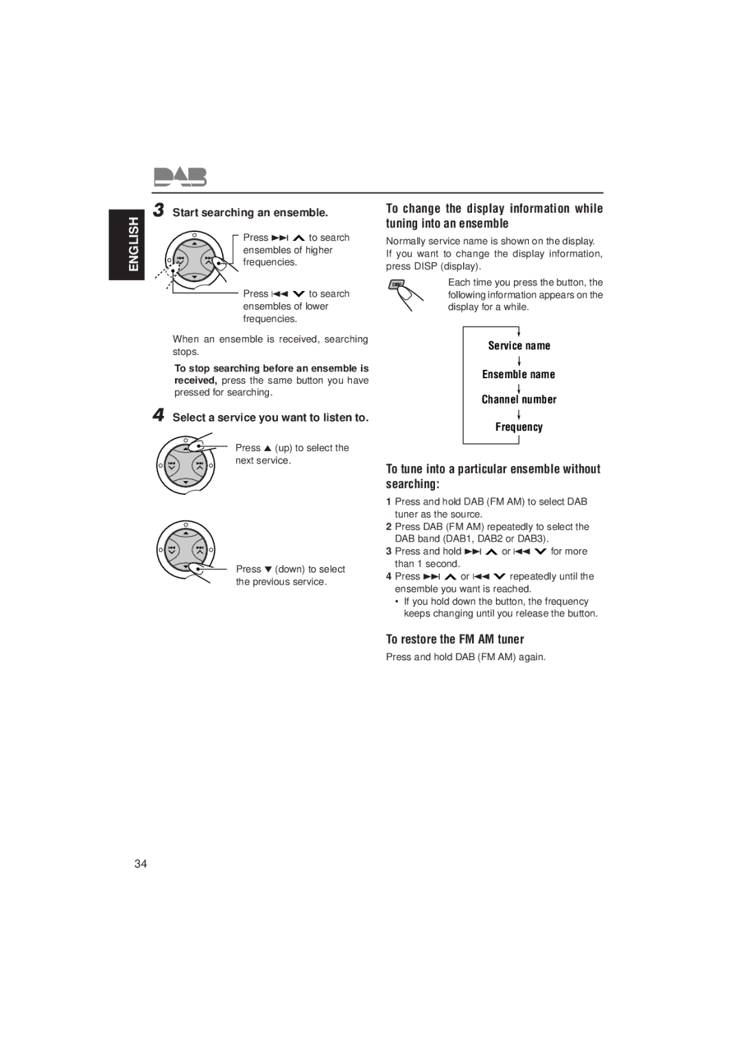 JVC KD-SX921R, KD-SX992R manual To tune into a particular ensemble without searching, To restore the FM AM tuner 