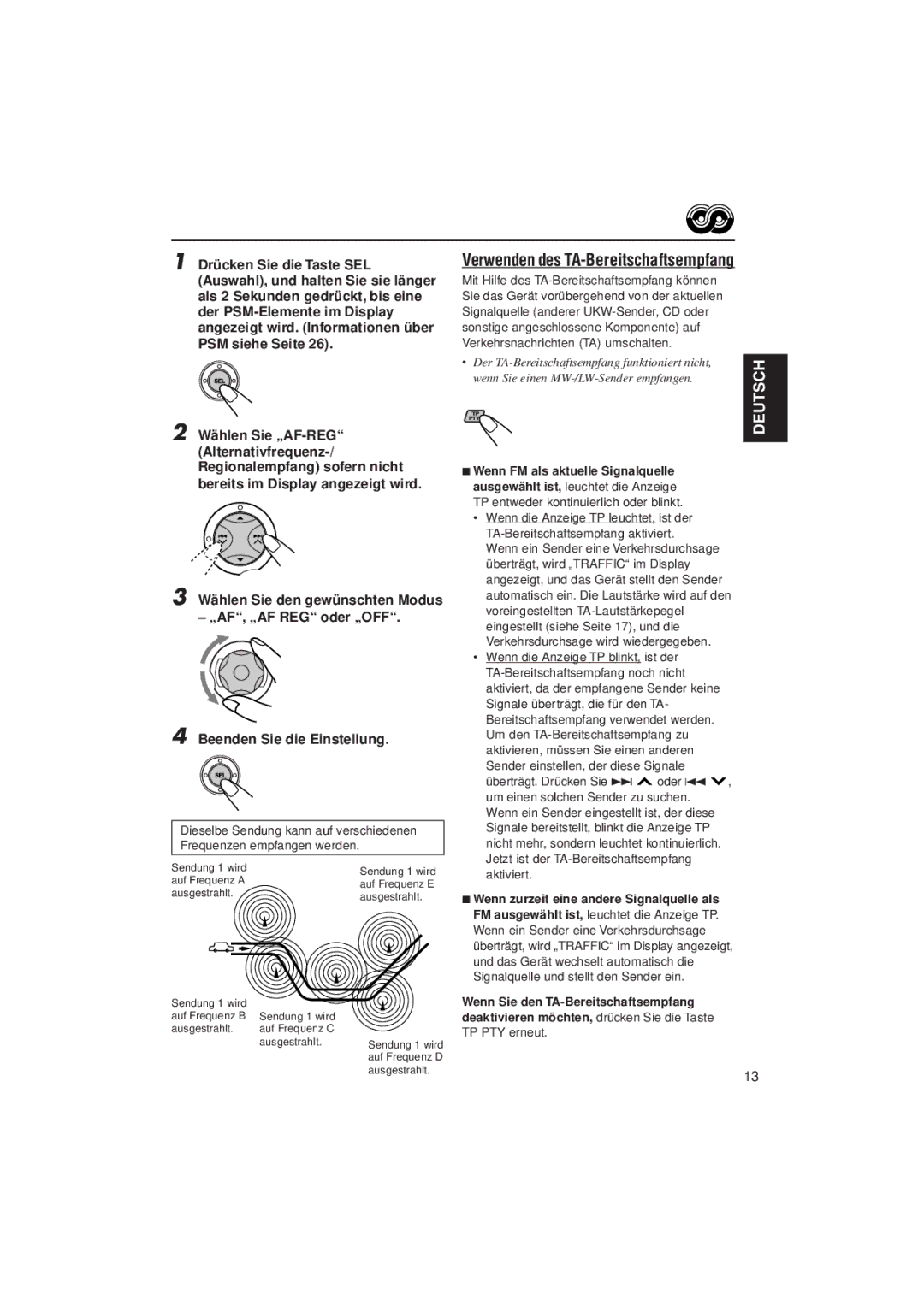 JVC KD-SX992R, KD-SX921R manual Verwenden des TA-Bereitschaftsempfang, TP PTY erneut 