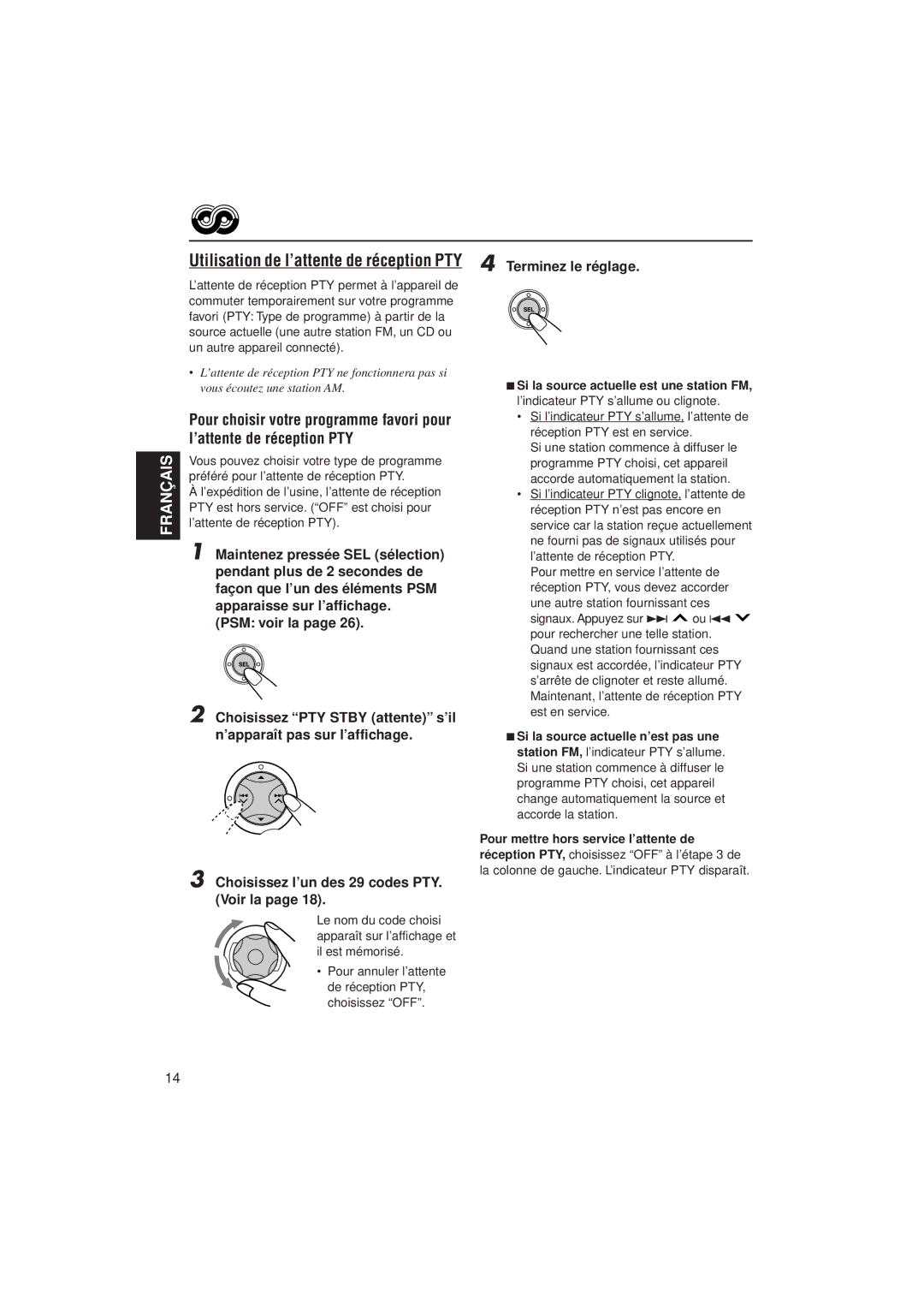 JVC KD-SX921R, KD-SX992R manual Utilisation de l’attente de réception PTY 