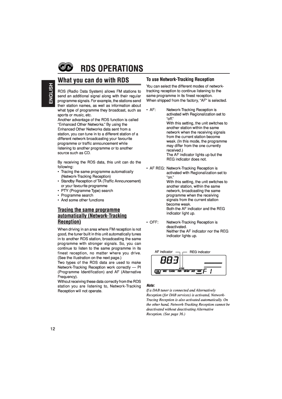 JVC KD-SX921R, KD-SX992R manual Rds Operations, What you can do with RDS, To use Network-TrackingReception, English 
