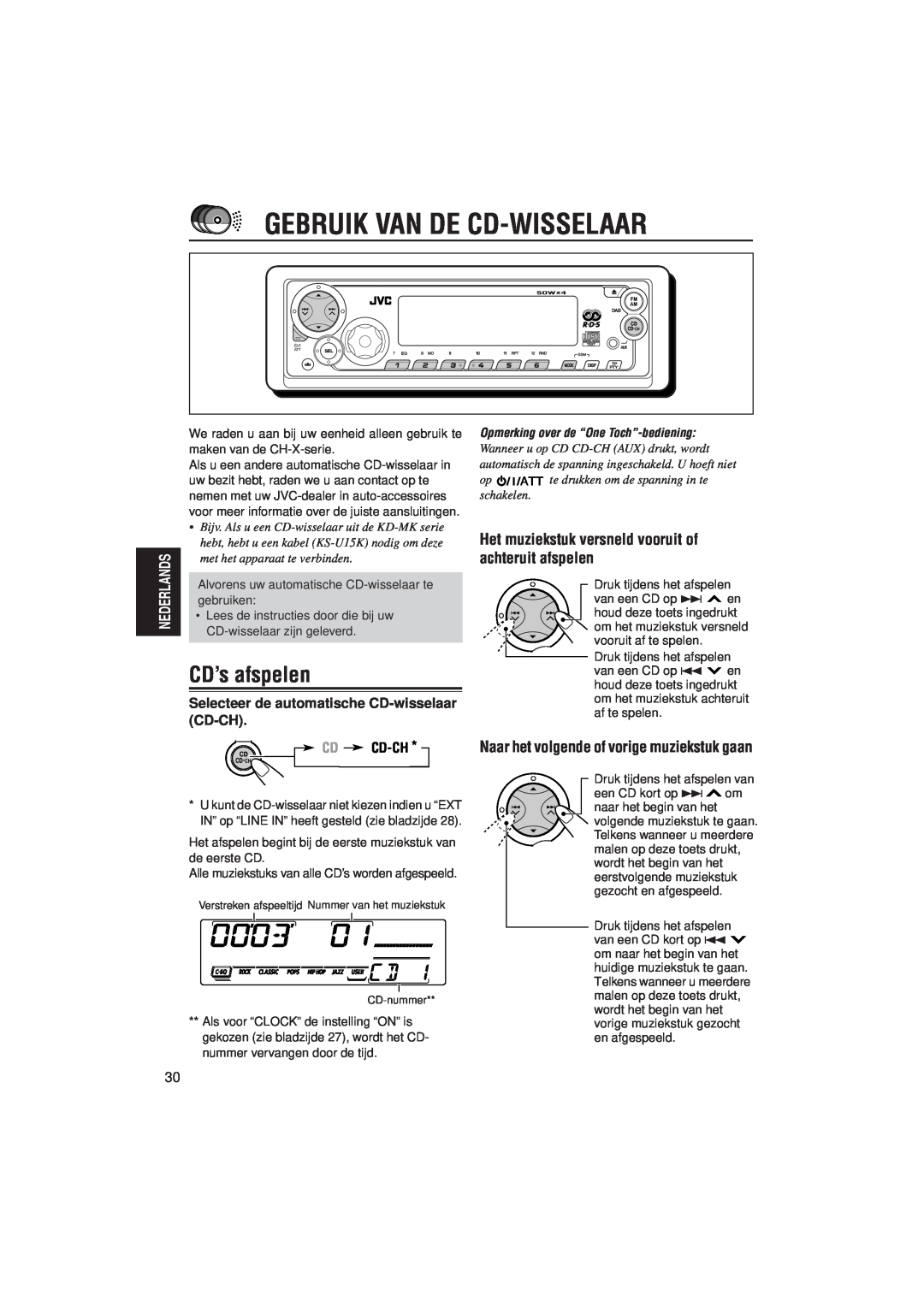 JVC KD-SX921R, KD-SX992R manual Gebruik Van De Cd-Wisselaar, CD’s afspelen, Selecteer de automatische CD-wisselaar CD-CH 