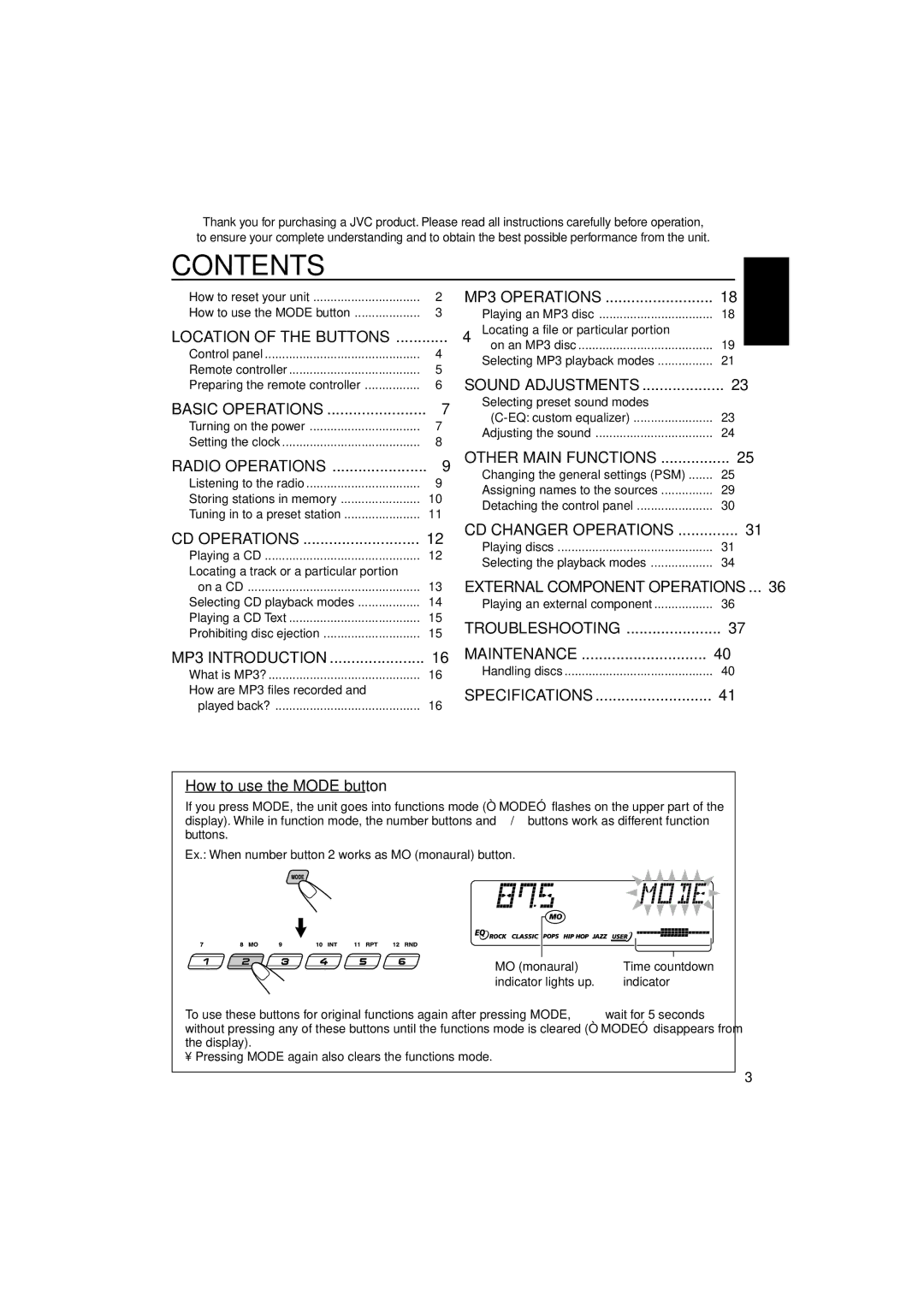 JVC KD-SX990, KD-SX9350 manual Contents 