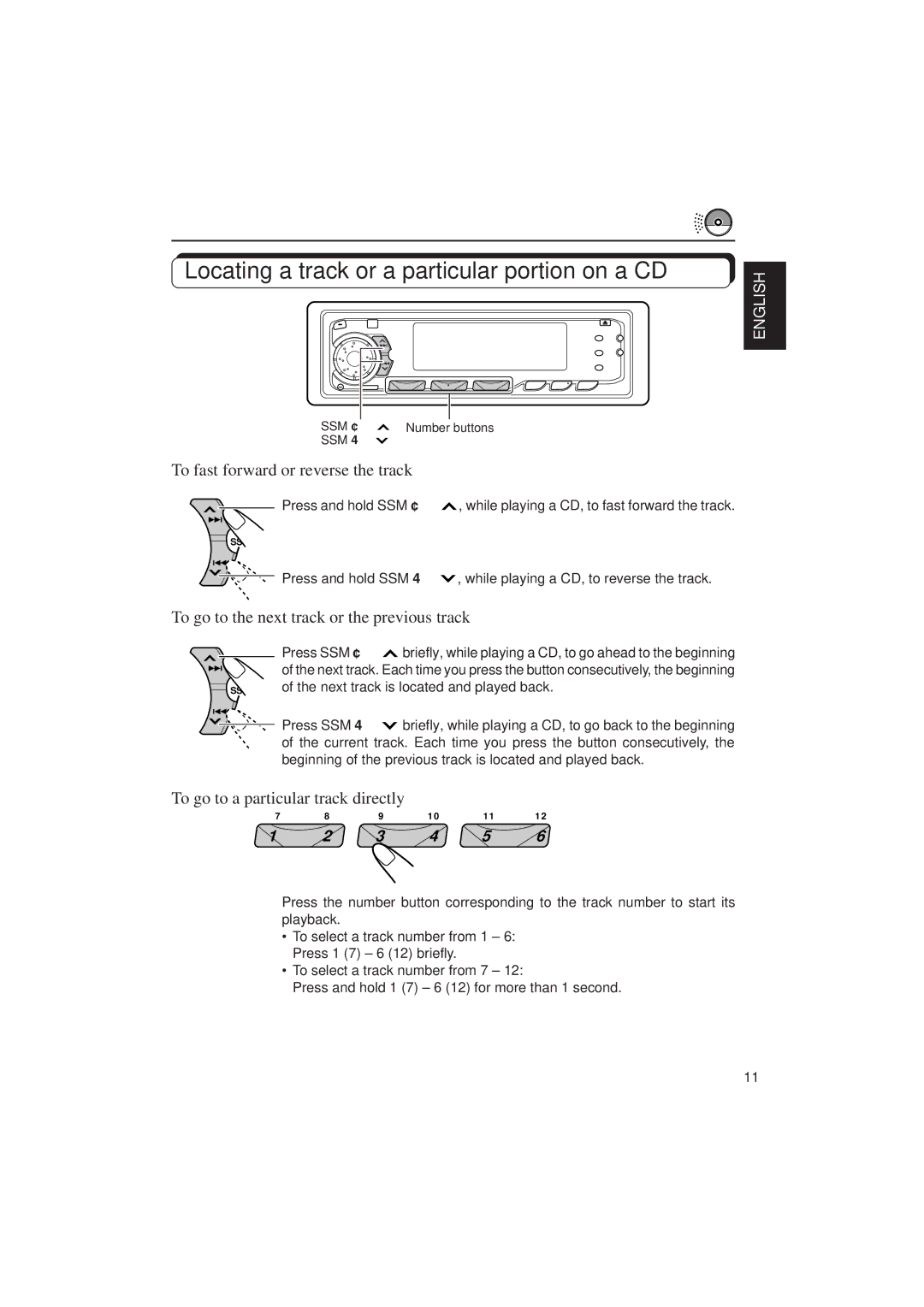 JVC KD-SX939/SX930 manual Locating a track or a particular portion on a CD, To fast forward or reverse the track 