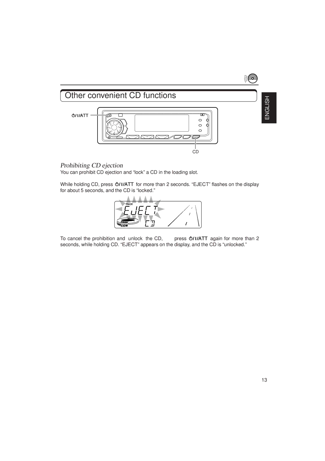 JVC KD-SX939/SX930 manual Other convenient CD functions, Prohibiting CD ejection 