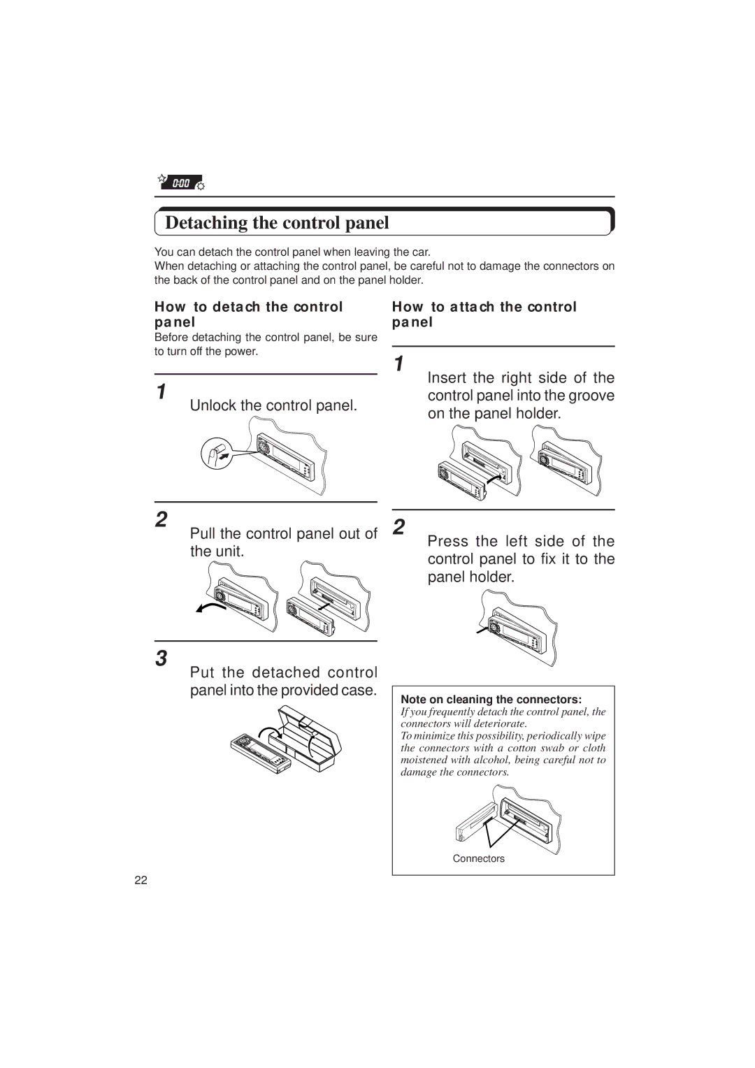 JVC KD-SX939/SX930 manual Detaching the control panel, Unlock the control panel, How to detach the control panel 