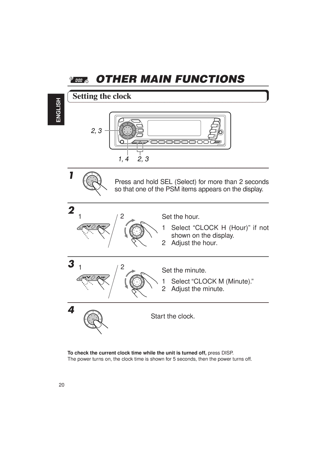 JVC KD-SX949, KD-SX940 manual Other Main Functions, Setting the clock, So that one of the PSM items appears on the display 