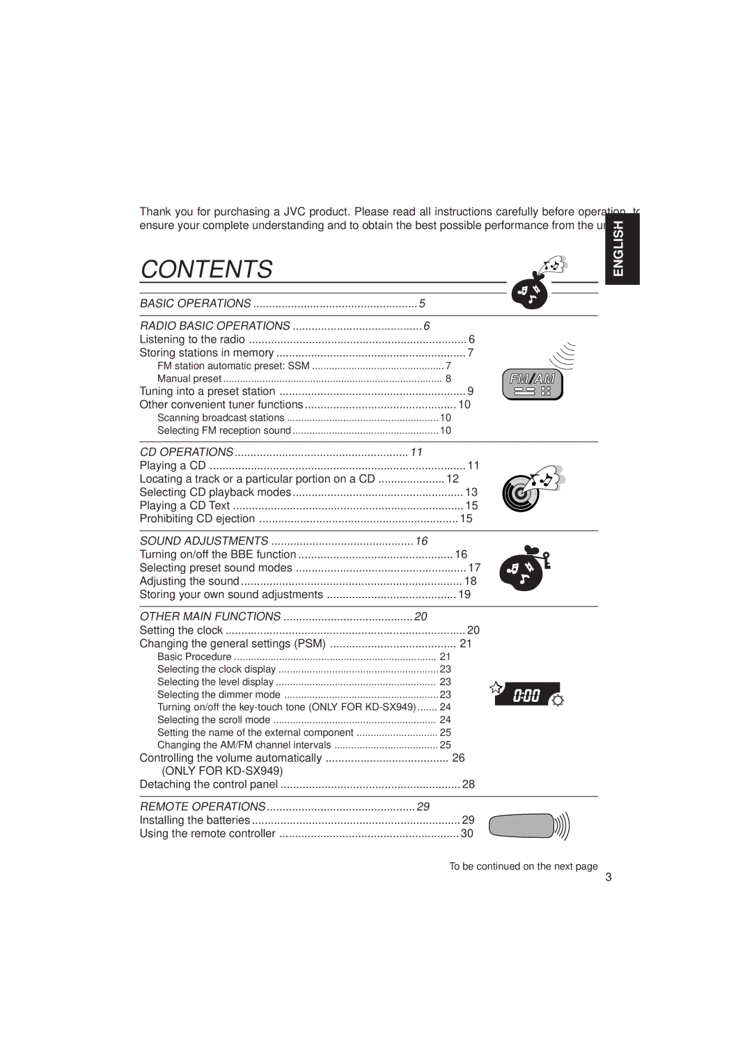 JVC KD-SX940, KD-SX949 manual Contents 