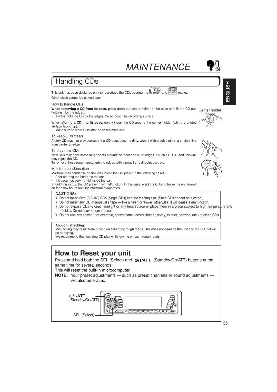 JVC KD-SX940, KD-SX949 manual Maintenance, Handling CDs 