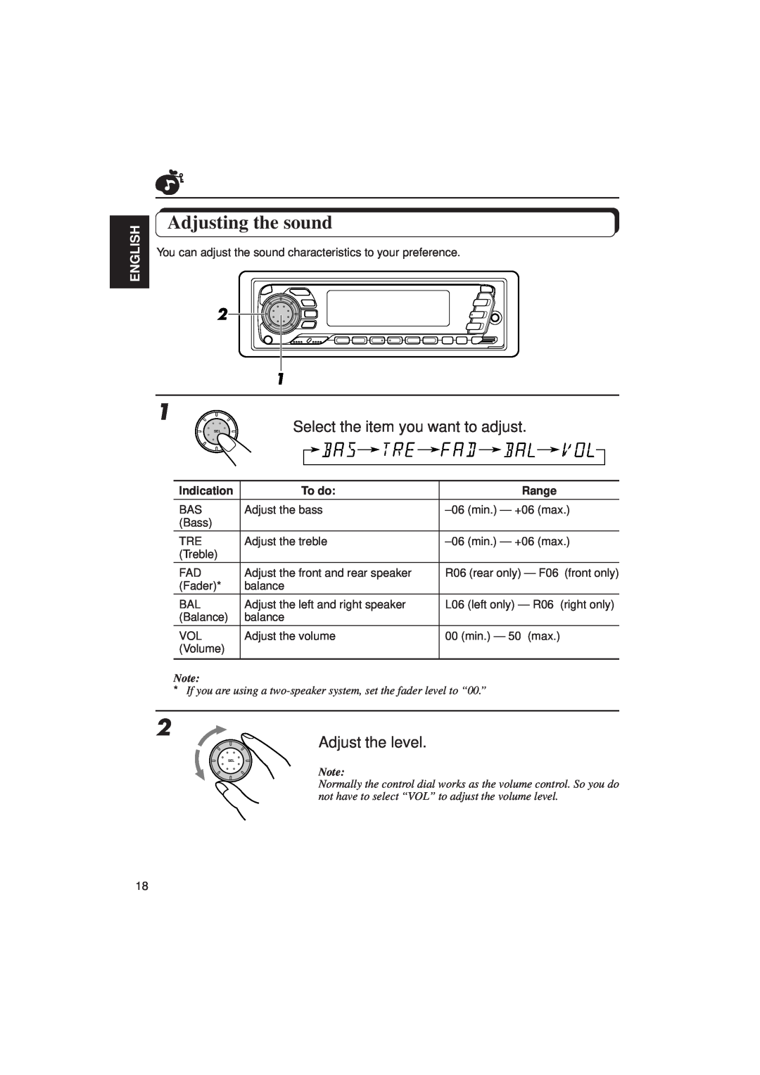 JVC KD-SX949, KD-SX940 manual Adjusting the sound, Select the item you want to adjust, English 