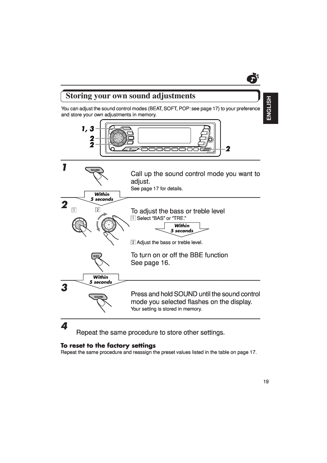 JVC KD-SX940, KD-SX949 manual Storing your own sound adjustments 