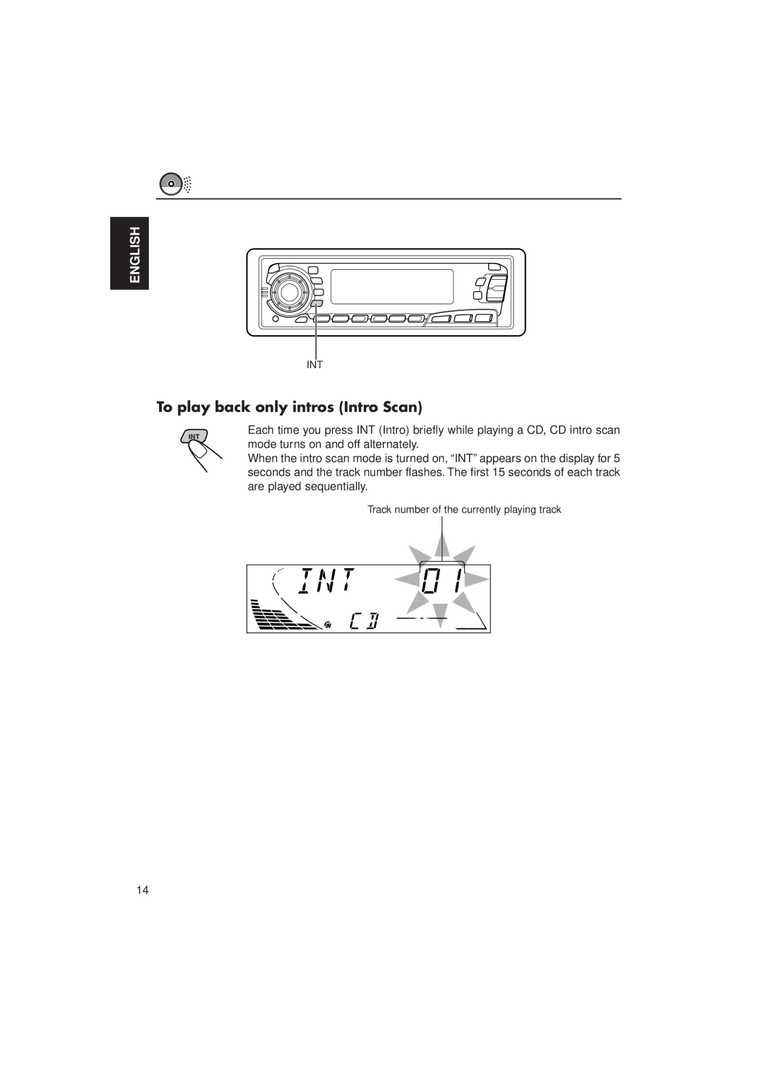 JVC KD-SX950 manual To play back only intros Intro Scan 