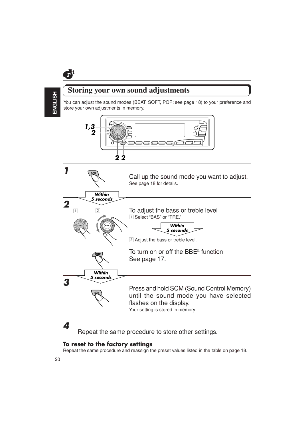 JVC KD-SX950 manual Storing your own sound adjustments 