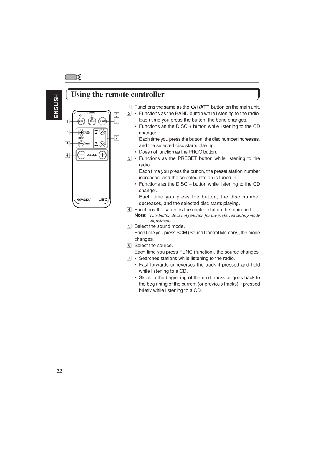 JVC KD-SX950 manual Using the remote controller 