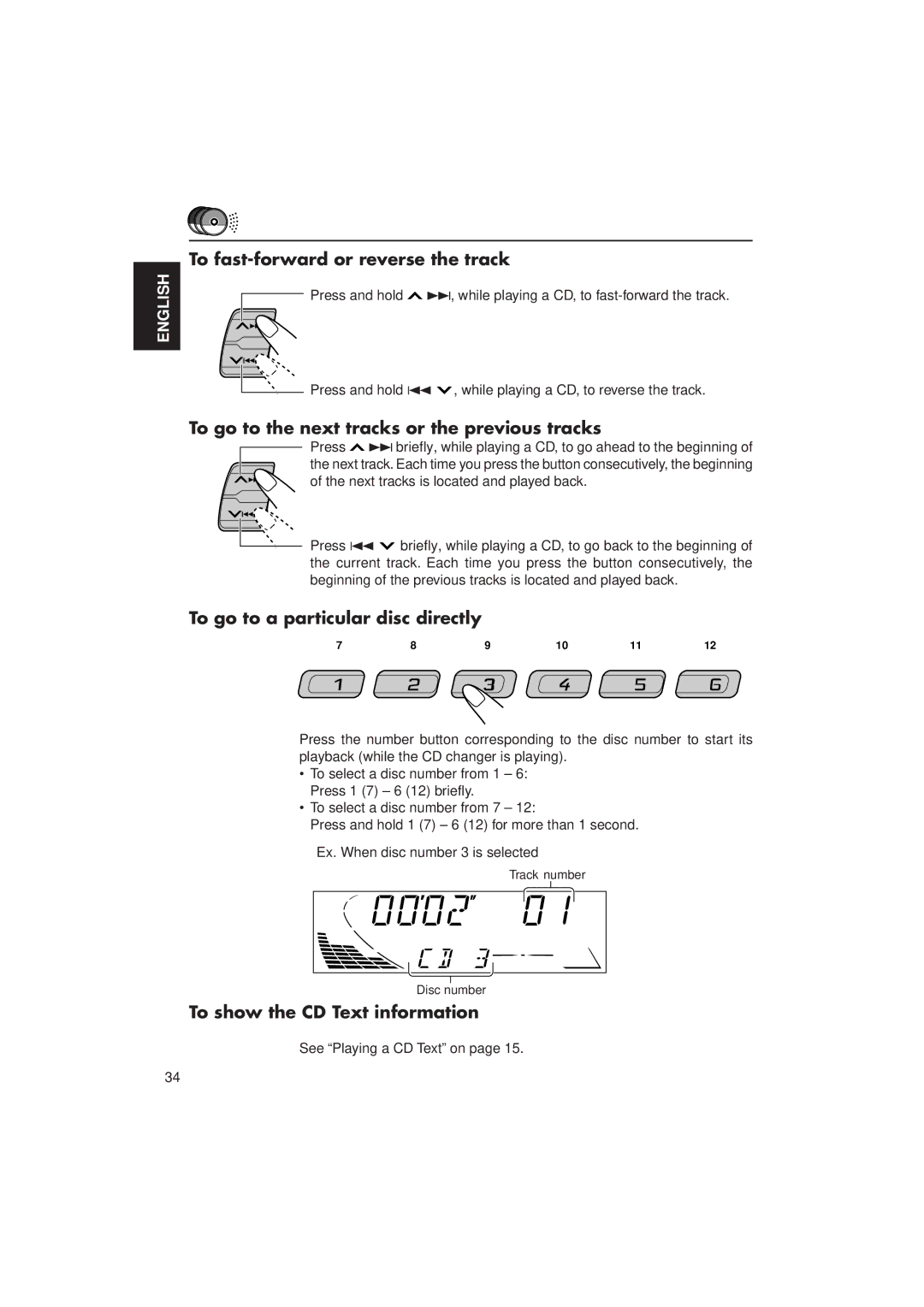 JVC KD-SX950 manual To go to a particular disc directly, To show the CD Text information 