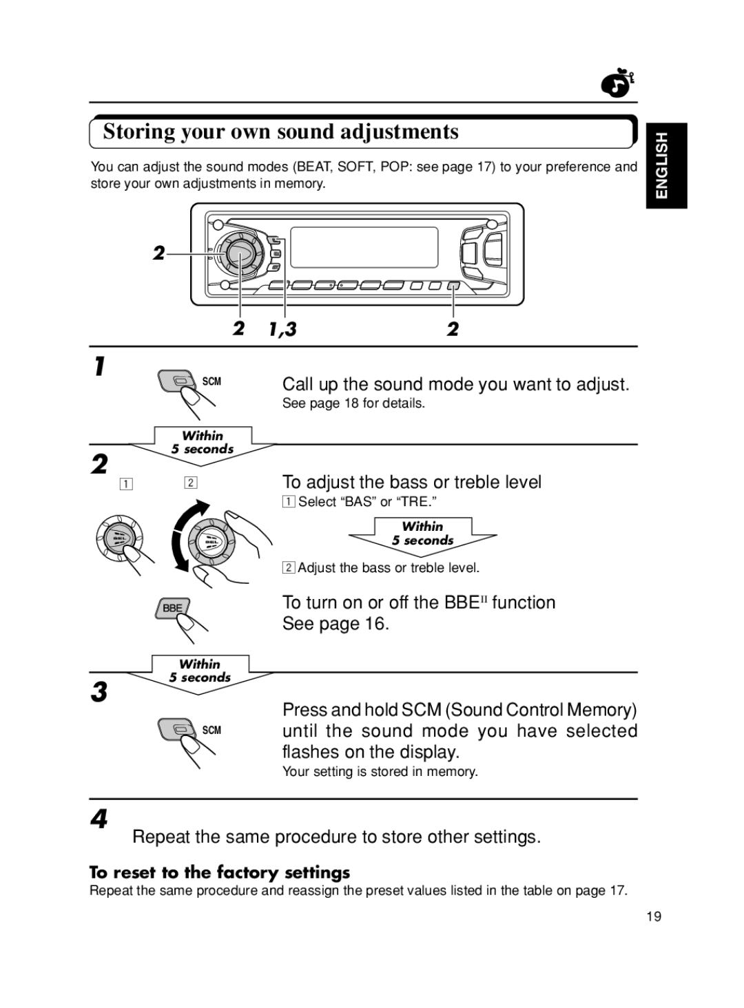 JVC KD-SX875, KD-SX975 manual Storing your own sound adjustments, Call up the sound mode you want to adjust 