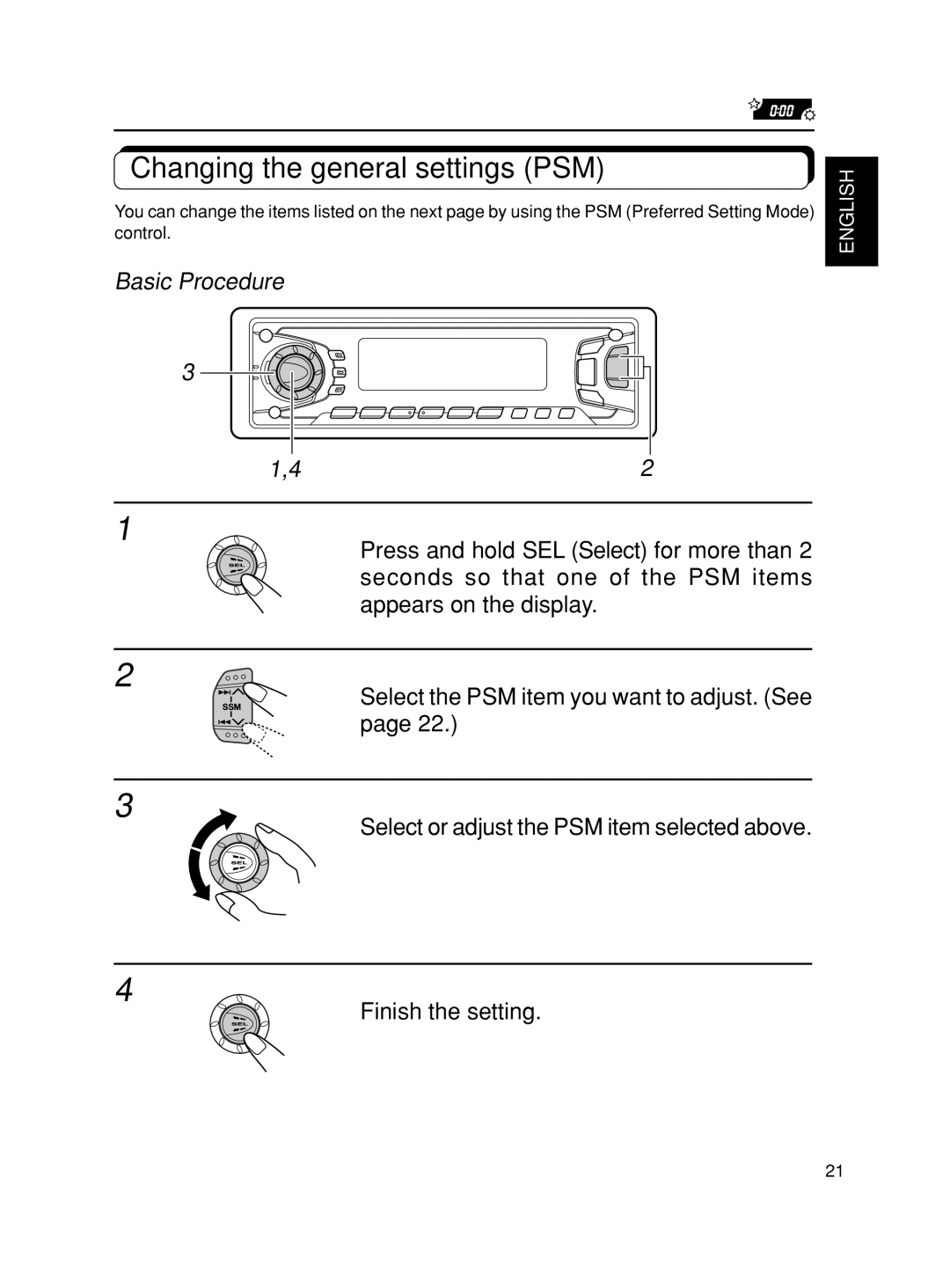 JVC KD-SX875, KD-SX975 manual Changing the general settings PSM, Basic Procedure 