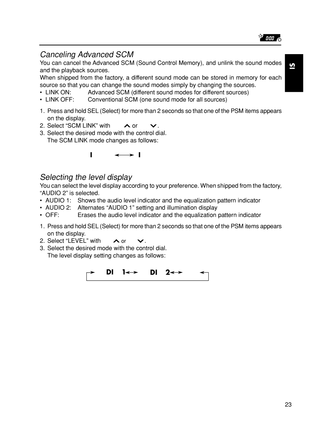 JVC KD-SX875, KD-SX975 manual Canceling Advanced SCM, Selecting the level display 