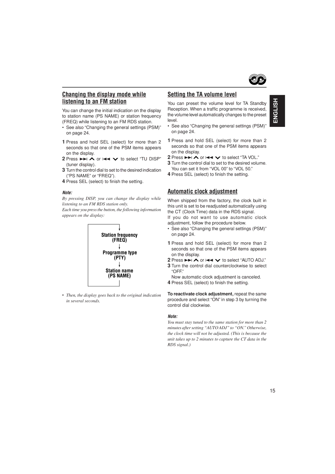 JVC KD-SX911R, KD-SX991R manual Setting the TA volume level, Automatic clock adjustment 