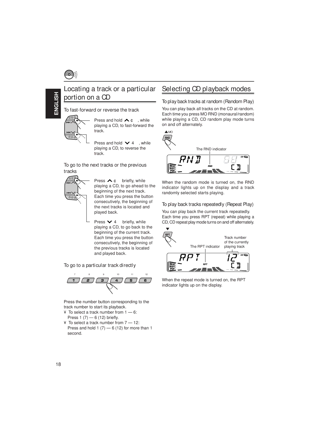 JVC KD-SX991R, KD-SX911R manual To fast-forward or reverse the track, To go to the next tracks or the previous tracks 