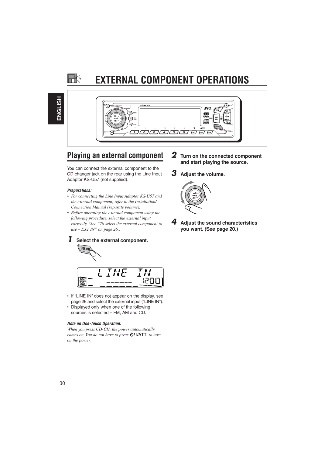 JVC KD-SX991R, KD-SX911R manual External Component Operations, Select the external component 