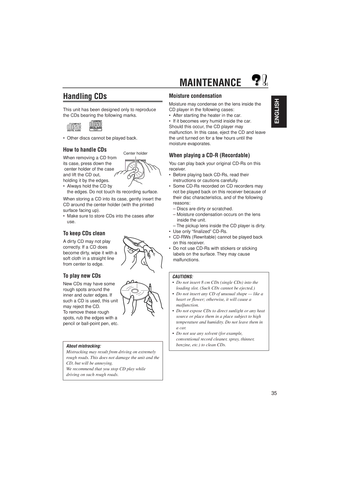 JVC KD-SX911R, KD-SX991R manual Maintenance, Handling CDs 