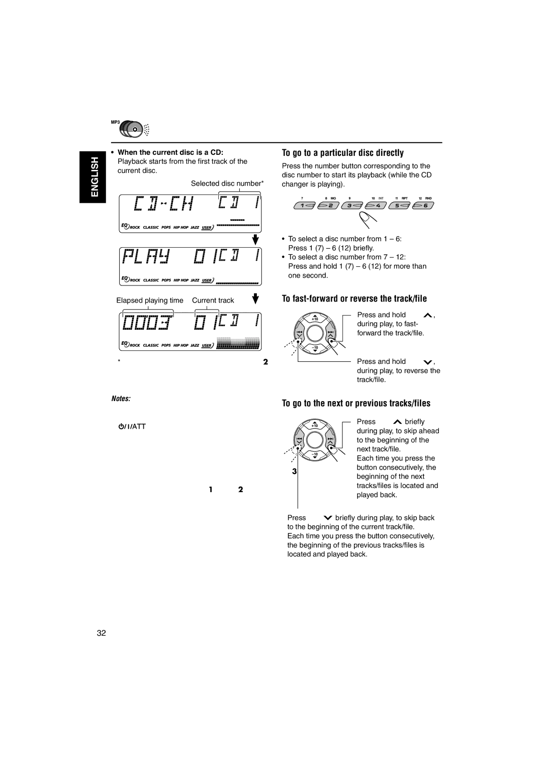 JVC KD-SX995 manual To go to a particular disc directly, To fast-forward or reverse the track/file 