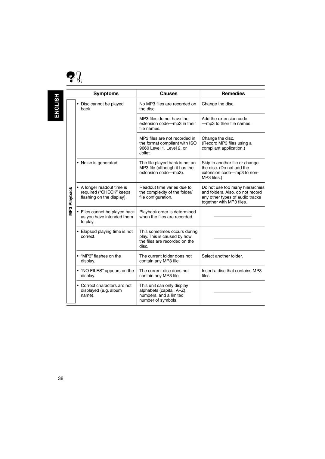 JVC KD-SX995 manual MP3 Playback 