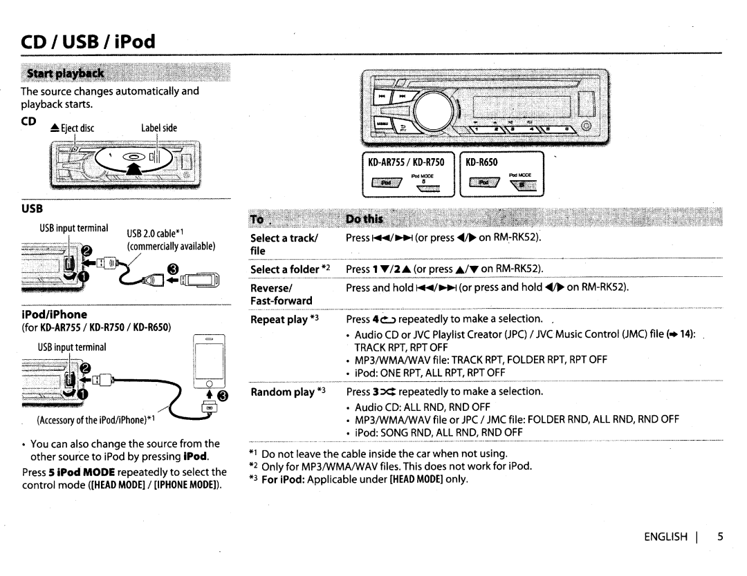 JVC KDR650 instruction manual IPod/iPhone 