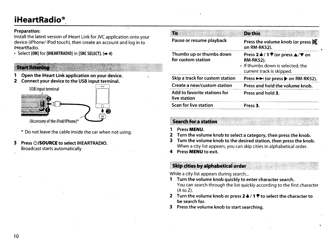 JVC KDX210 instruction manual iHeartRadio 