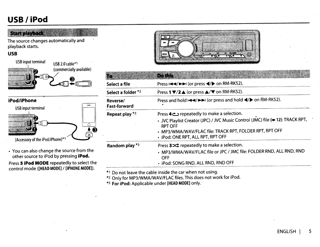 JVC KDX210 instruction manual USB I iPod, ·iPod/iPhone 