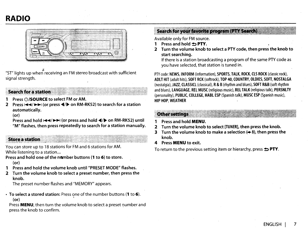 JVC KDX210 instruction manual Radio 