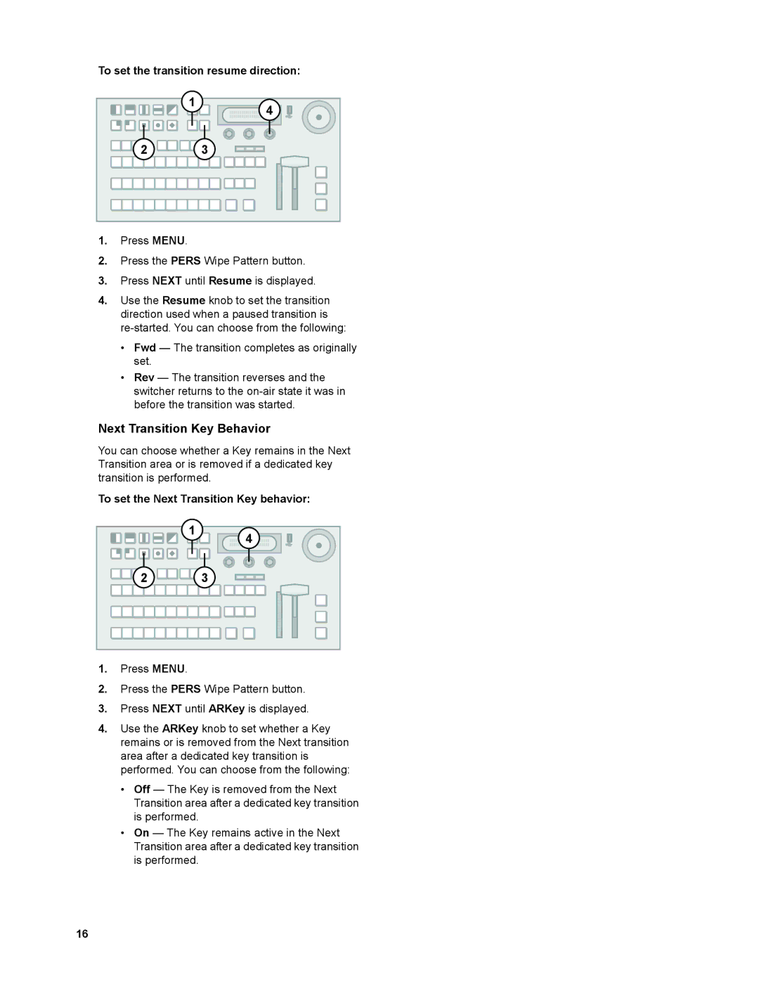 JVC KM-H3000U, KM-H2500U, KM-H3000E, KM-H2500E manual Next Transition Key Behavior, To set the transition resume direction 