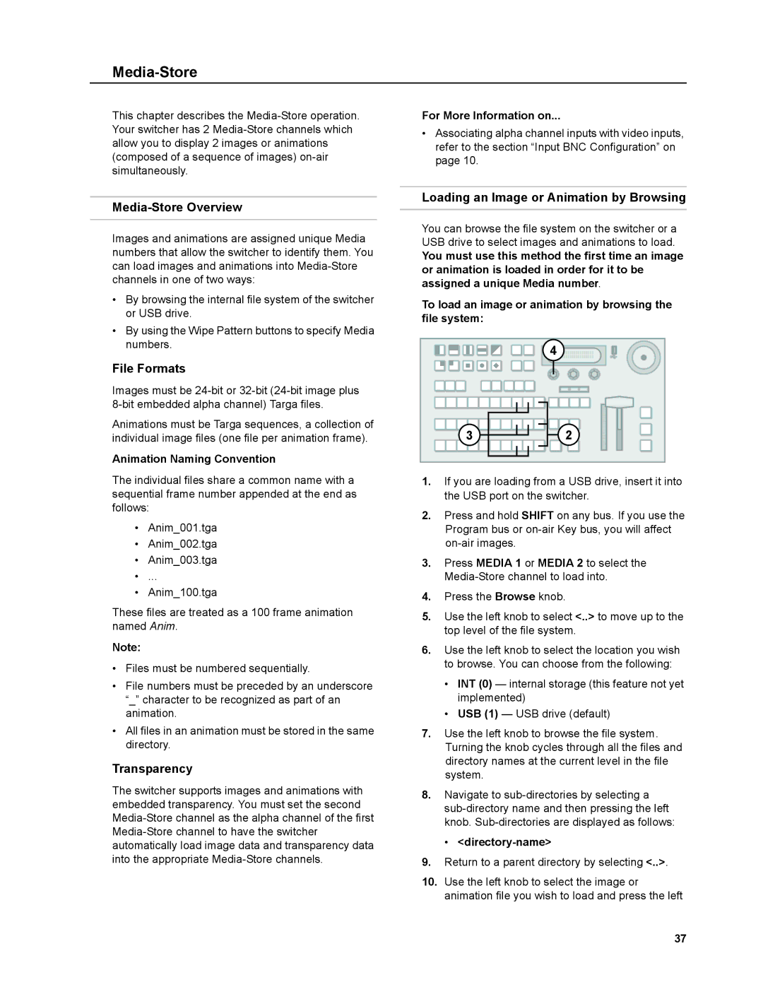 JVC KM-H3000E, KM-H2500 manual Media-Store Overview, File Formats, Transparency, Loading an Image or Animation by Browsing 