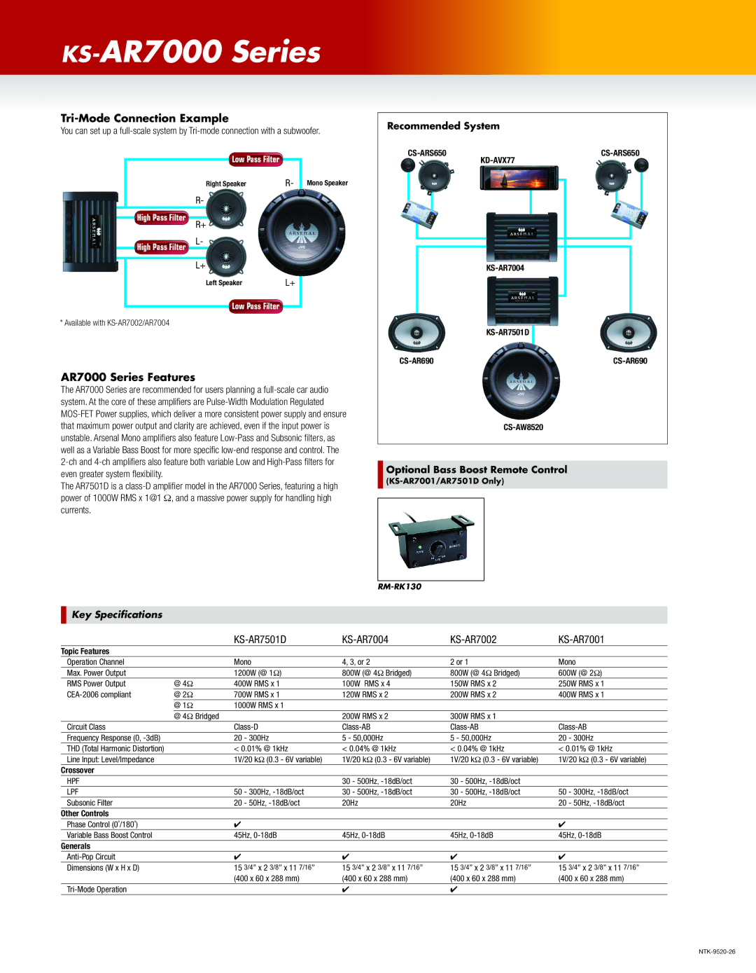 JVC KS-AR7000 manual Tri-Mode Connection Example, AR7000 Series Features 