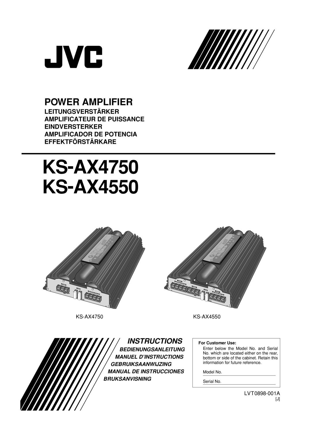 JVC KS-AX4550 manual For Customer Use, Model No Serial No 