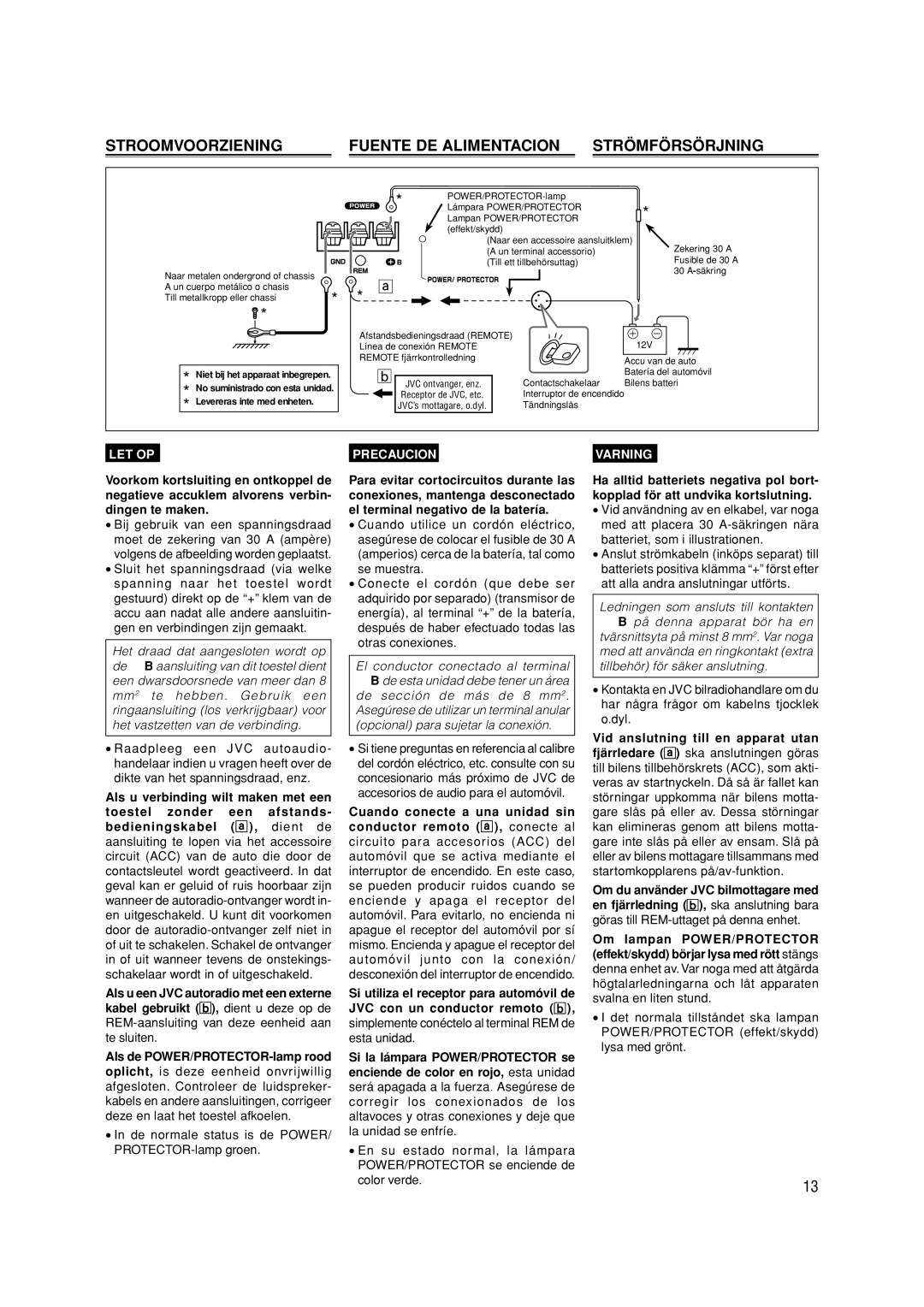 JVC KS-AX4550 manual Stroomvoorziening Fuente DE Alimentacion Strömförsörjning 