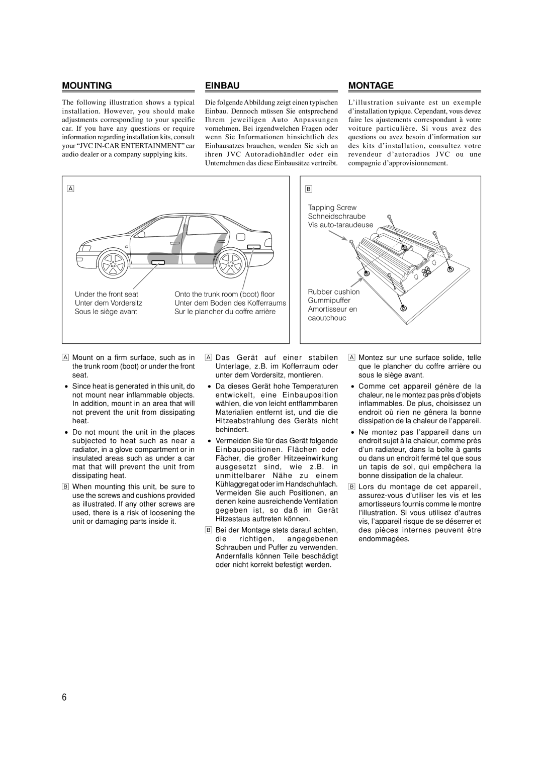 JVC KS-AX4550 manual Mounting, Einbau, Montage 