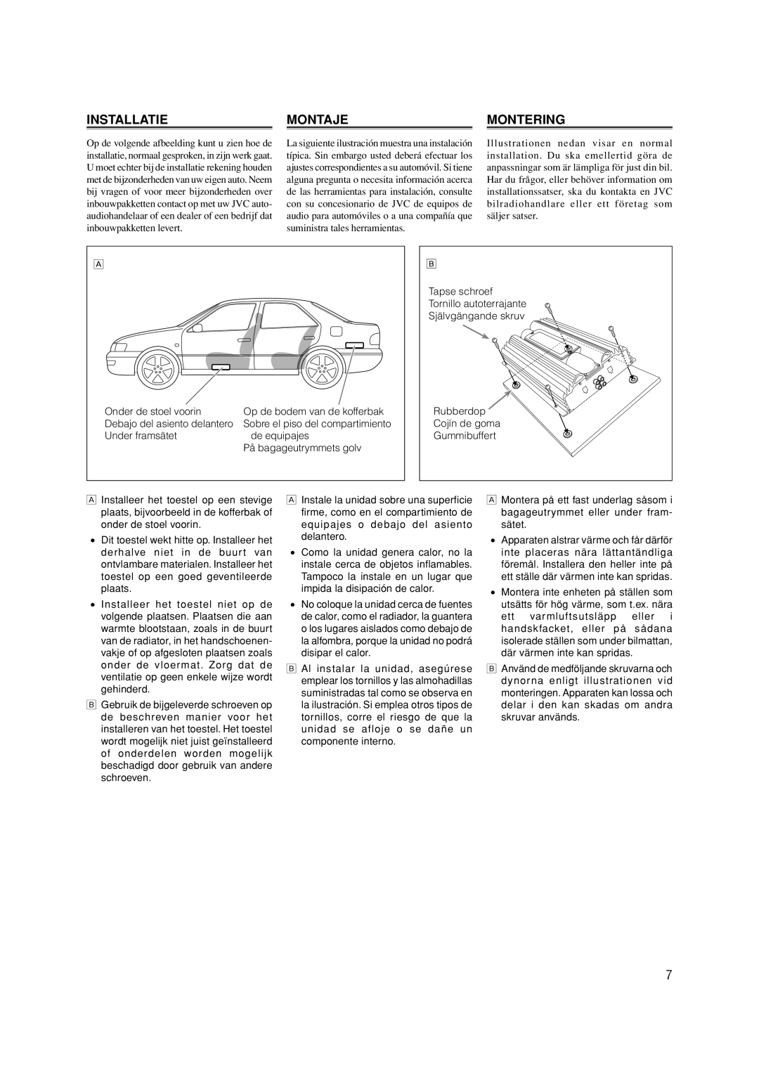 JVC KS-AX4550 manual Installatie, Montaje, Montering 