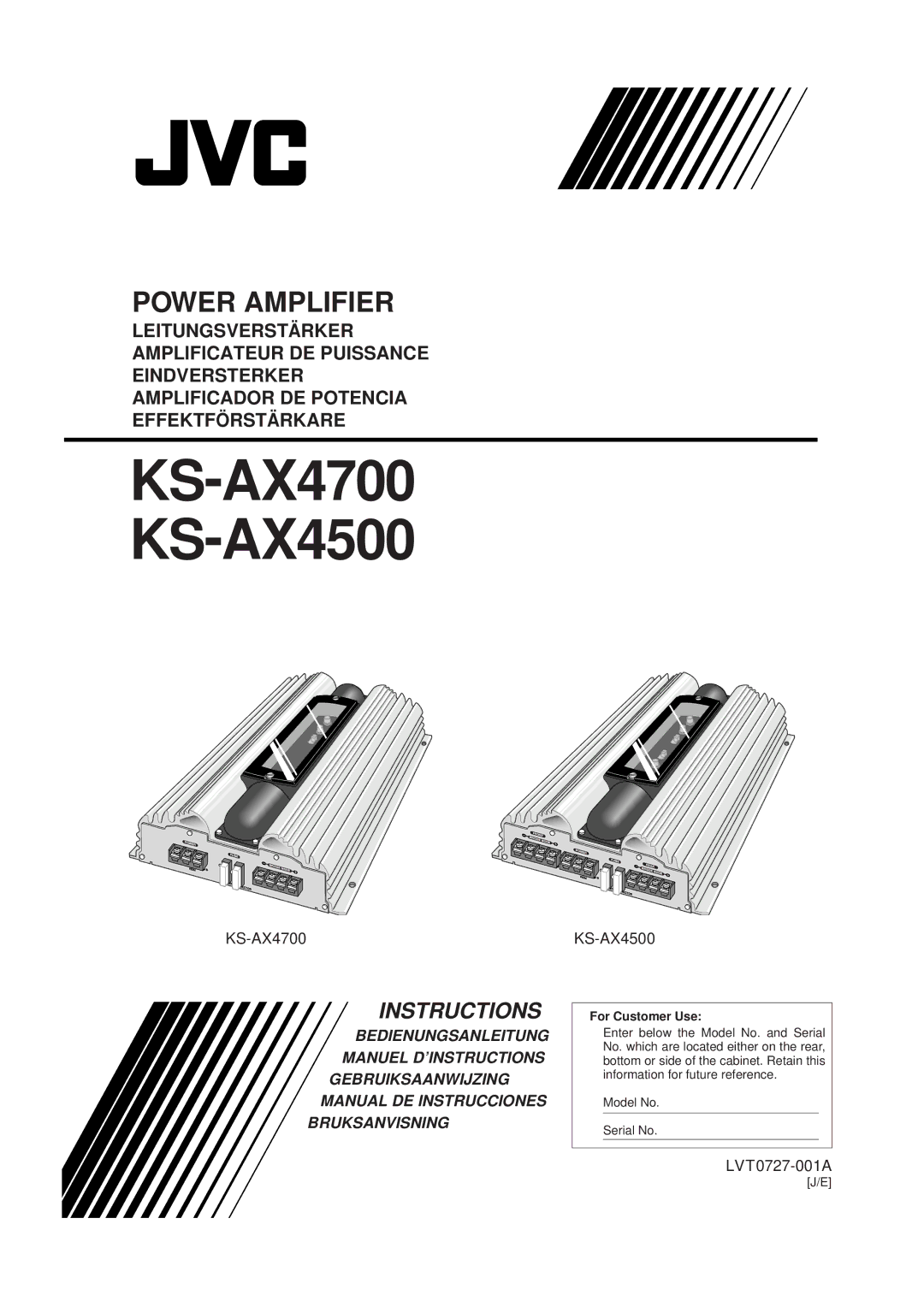 JVC KS-AX4500, KS-AX4700 manual For Customer Use, Model No Serial No 