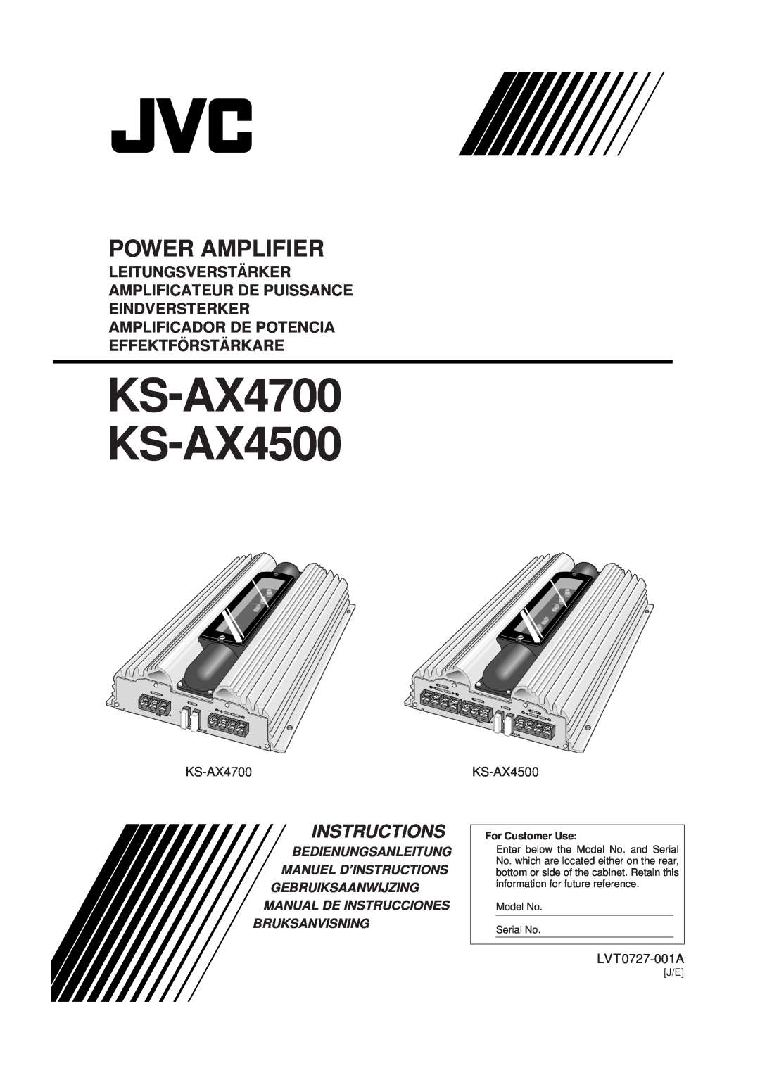 JVC manual LVT0727-001A, KS-AX4700 KS-AX4500, Power Amplifier, Instructions, Effektfö Rstä Rkare, Bruksanvisning 